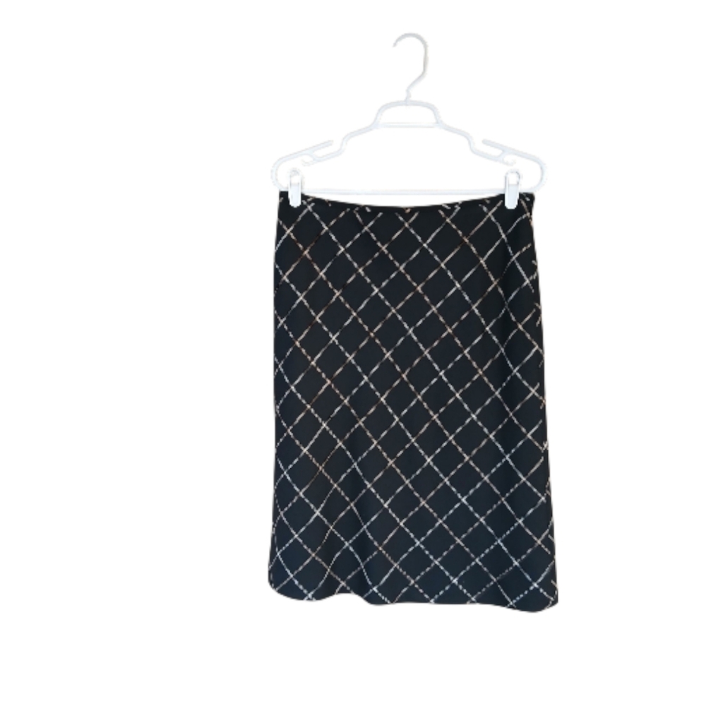 LOFT Black Plaid Wool Midi Skirt Size 8